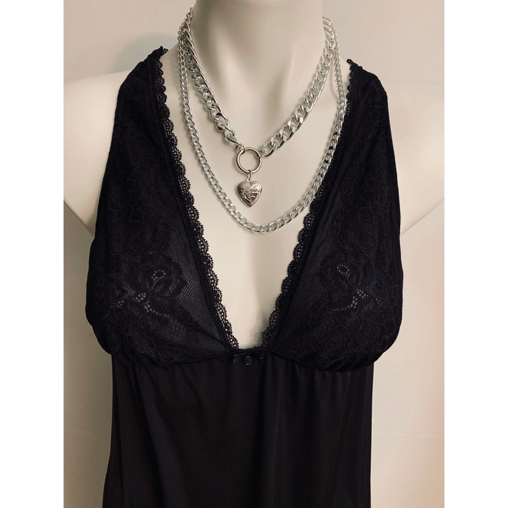 Victoria Secret Lace Panel Slip Black Chemise - Picture 2 of 7
